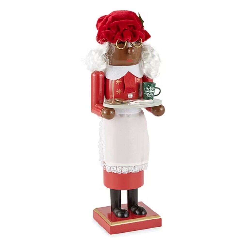 Wooden Christmas Nutcracker,13",AFRICAN AMERICAN MRS. CLAUS W/COFFEE MUG, 610,NP